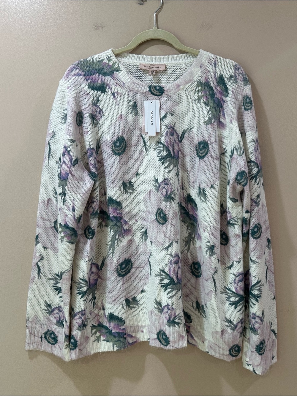 Philosophy Republic Floral Sweater Pullover White Purple Lavender Womens 1X NWT